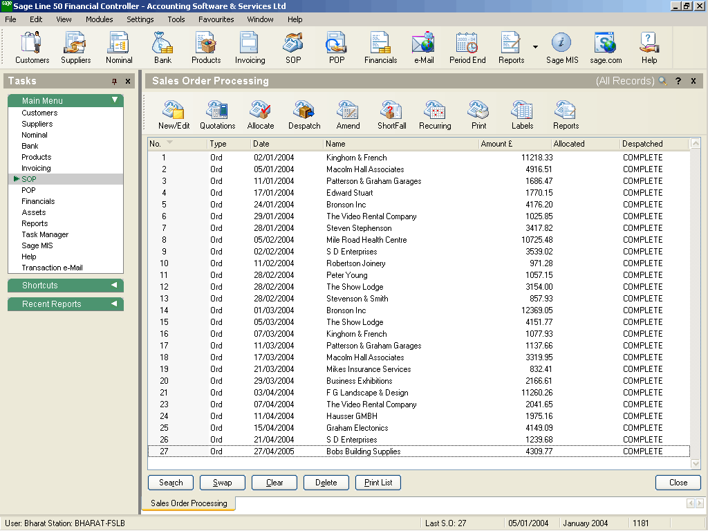 Sage Line 50 Sales Order Processing